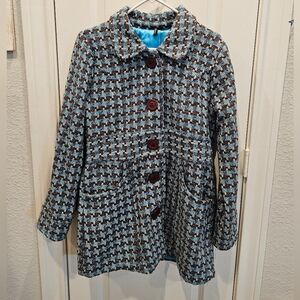 Ambition Stylish Brown and Blue 3/4 Length Women's Coat